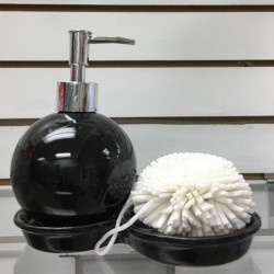 Black Soap Dispensor with plate & small sponge