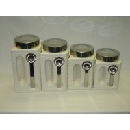 4pc. White Canister Set with Magnetic Spoon,4/c