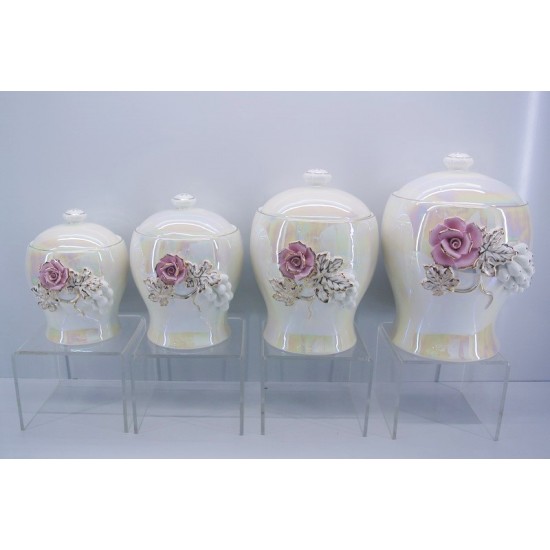 4 PC Canister Set - Rose Design