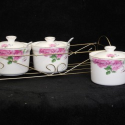 3pc Jam Jar w/ Spoon and Stand (A) Small pink Rose 24/C M/6