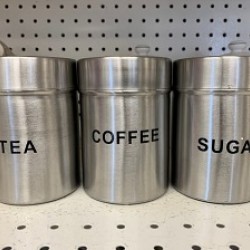 Stainless Steel 3 pcs Canister set 700ml each (Dia-9 cm x 12 cm)-  Tea Coffee Sugar-----24/C