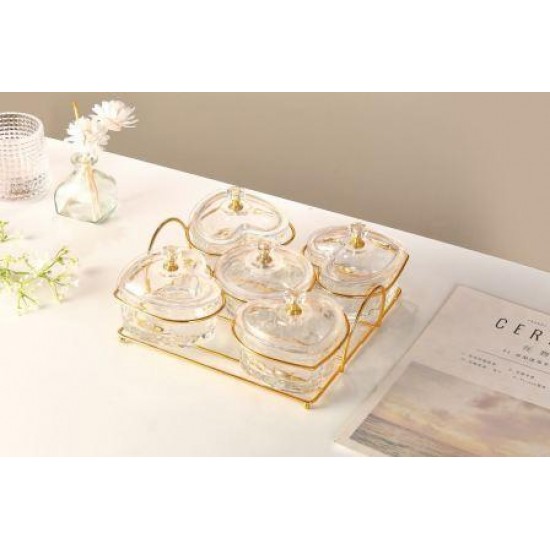5 Pcs Glass Dishes with acrylics lids on stand