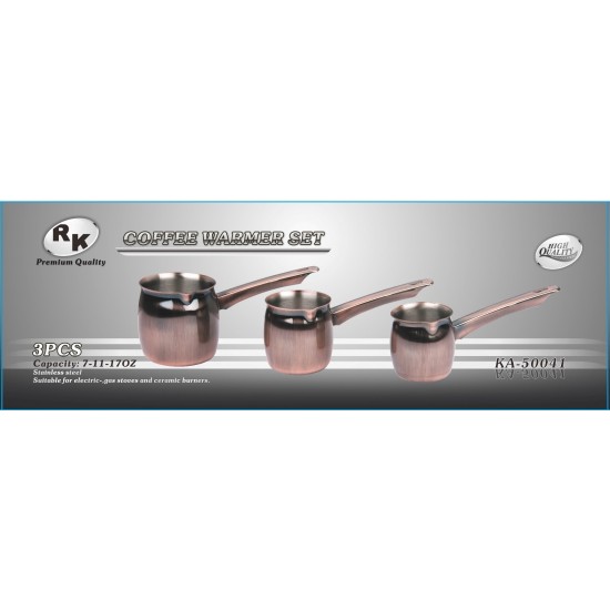 3 PC Coffee Warmer - Copper. 6-12-24 OZ.