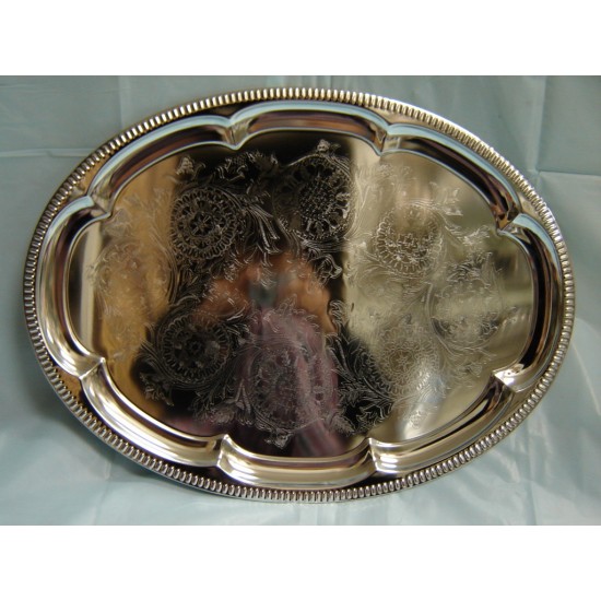 Oval Chrome Plated Tray with Design