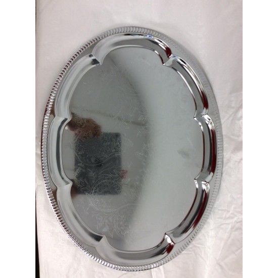 PLAIN OVAL TRAY  IN CHROME PLATED 45.5X34CM THICKNESS 0.35MM