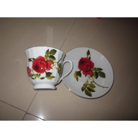 Deluxe 12 Pc. Cup and Saucer (Red Rose),8/C
