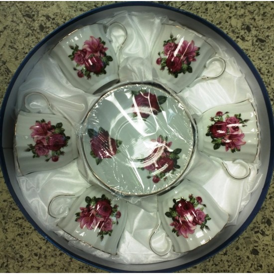 Deluxe 12 Pc. Cup and Saucer (Blue,Pink Design),8/C