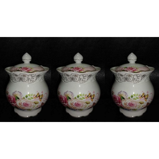 3 PC Canister Set - Rose Design