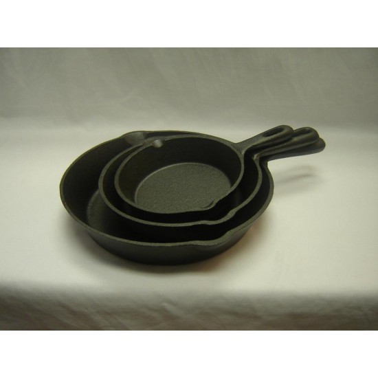 3pc Cast Iron Frying Pan Set (15.5cm X 4.0cm,14.4cm X 4.6cm,25.2cm X 5.3cm),4/C 